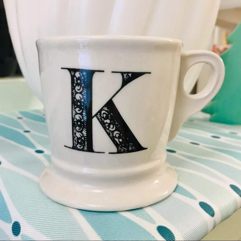 Anthropologie K Initial Mug Monogram black white